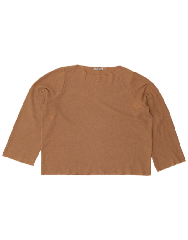Zara Womens Trafaluc Oversized Top Manga Longa Reino Unido 14 Algodão Bege Médio