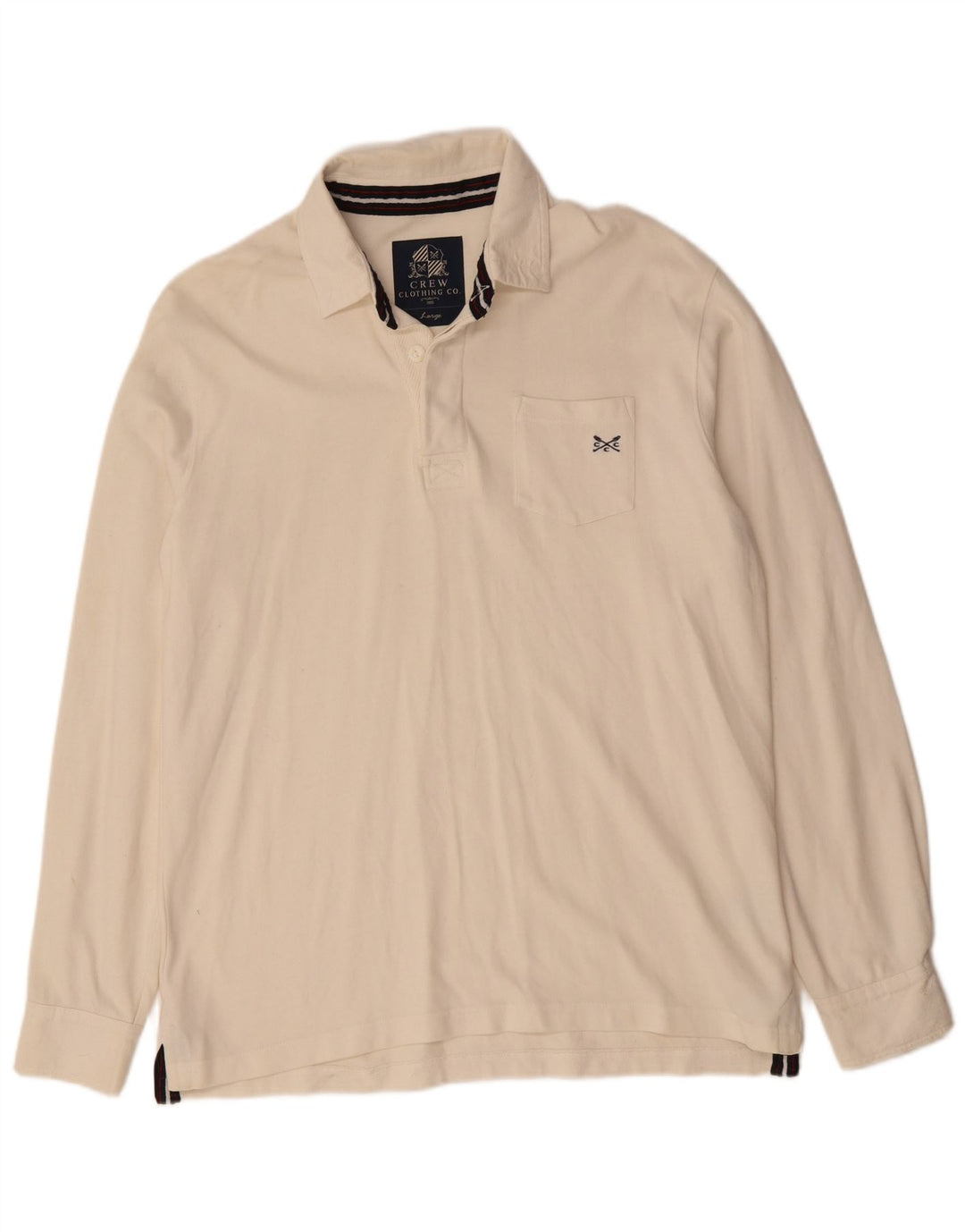 CREW CLOTHING Camisa polo masculina de manga comprida grande algodão branco