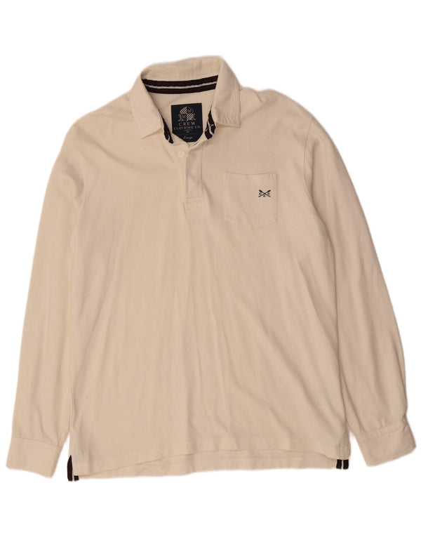 CREW CLOTHING Camisa polo masculina de manga comprida grande algodão branco