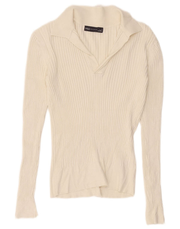 Suéter feminino Marks & Spencer com gola polo e viscose branca pequena Reino Unido 8