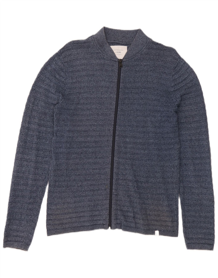 Suéter cardigã masculino Jack & Jones pequeno listrado azul marinho