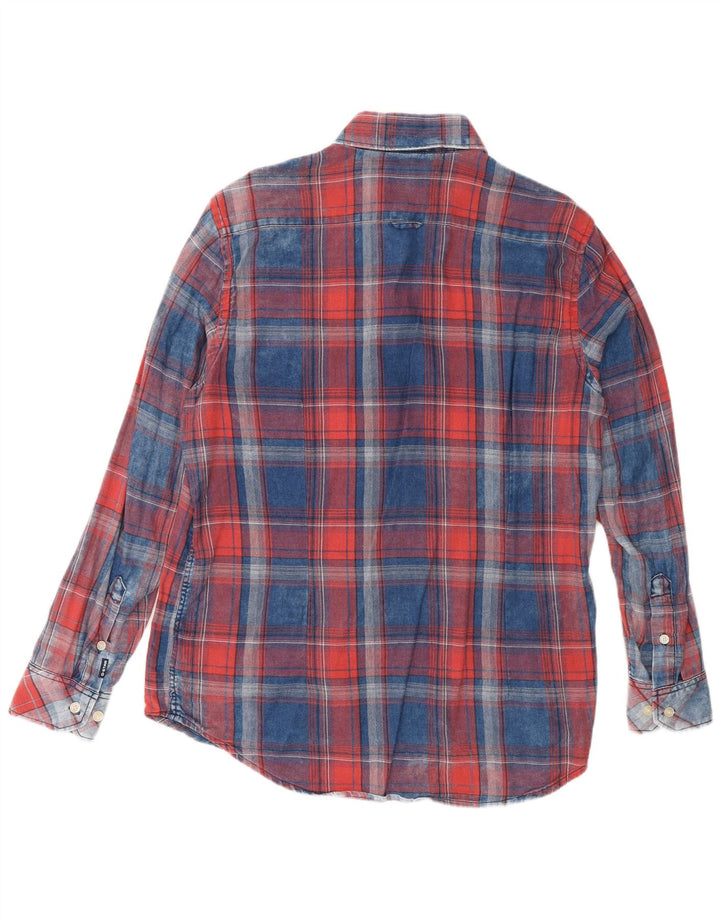 Camisa masculina G-Star Slim Fit grande algodão xadrez azul