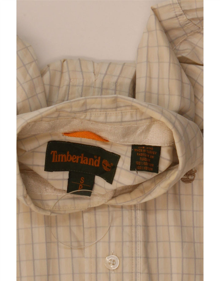 Camisa masculina Timberland pequena xadrez bege algodão