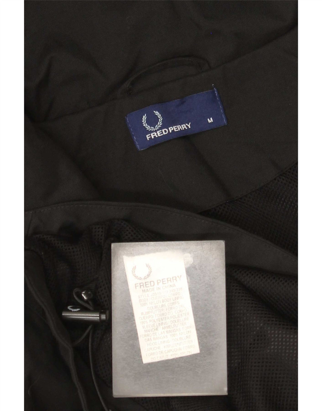 Jaqueta de chuva masculina com capuz Fred Perry Reino Unido 38 nylon preto médio