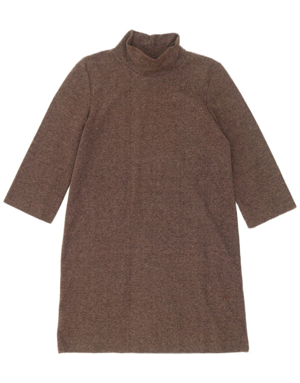 Zara Vestido feminino manga 3/4 Reino Unido 10 pequeno marrom poliéster