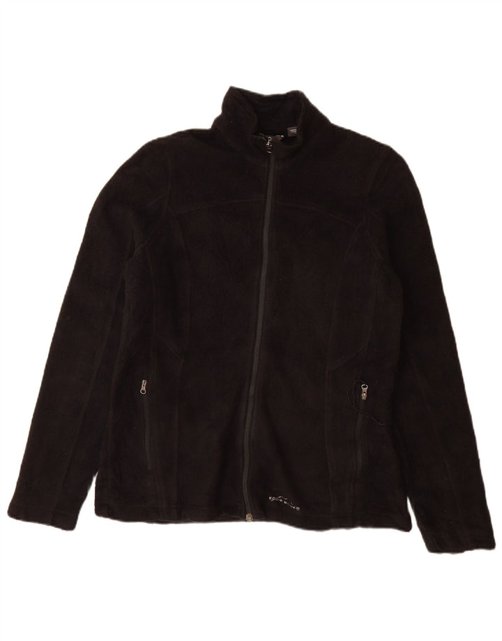 Jaqueta de lã feminina Eddie Bauer UK 12 poliéster preto médio