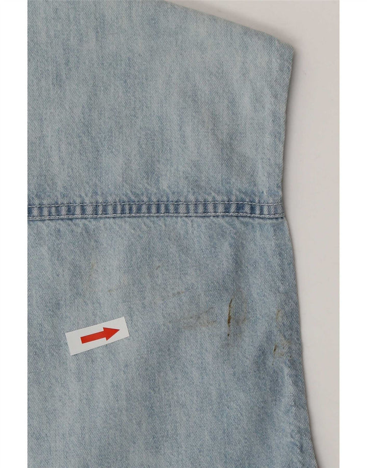Camisa jeans masculina sem mangas Wampum grande patchwork azul