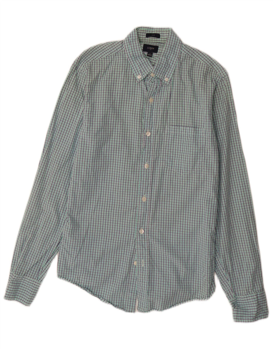 J. CREW Camisa masculina slim pequena de algodão xadrez verde