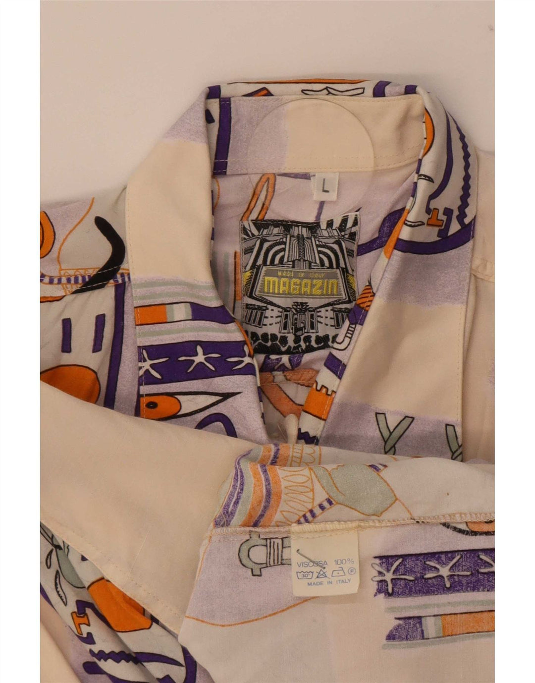Camisa masculina vintage de manga curta grande viscose bege