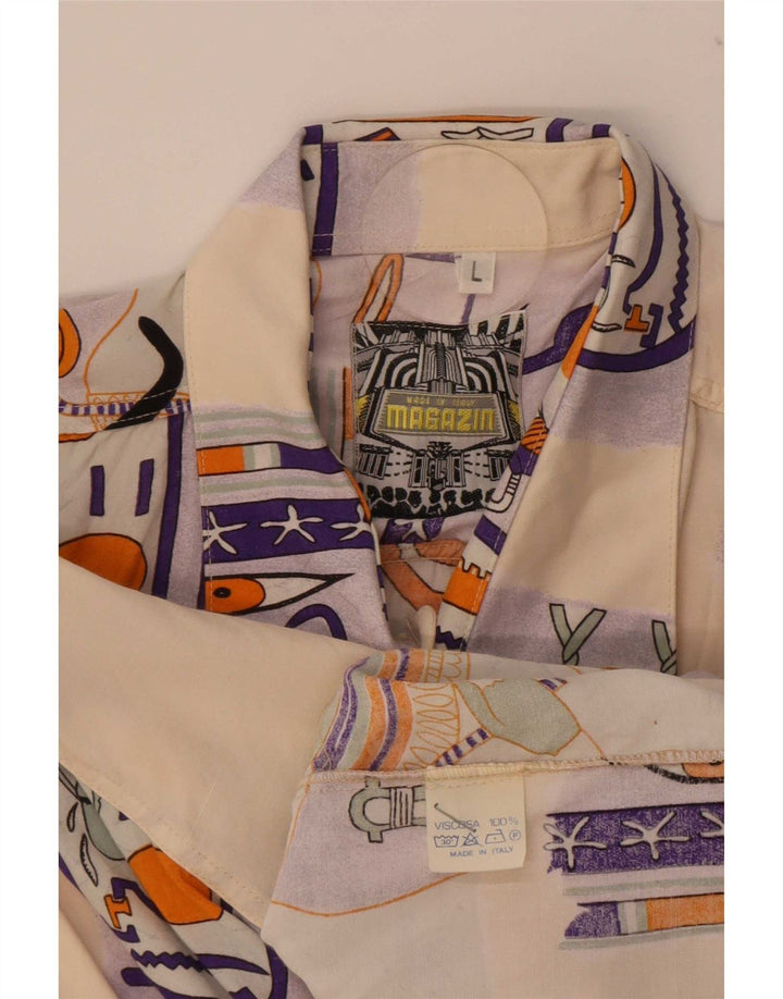 Camisa masculina vintage de manga curta grande viscose bege