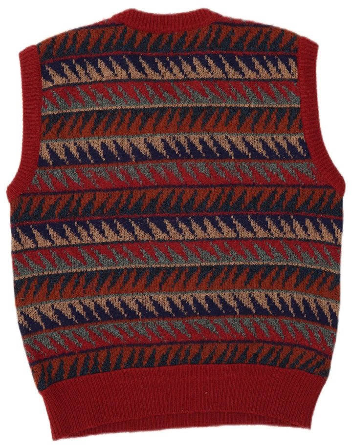Colete masculino vintage regata média de lã geométrica multicolorida