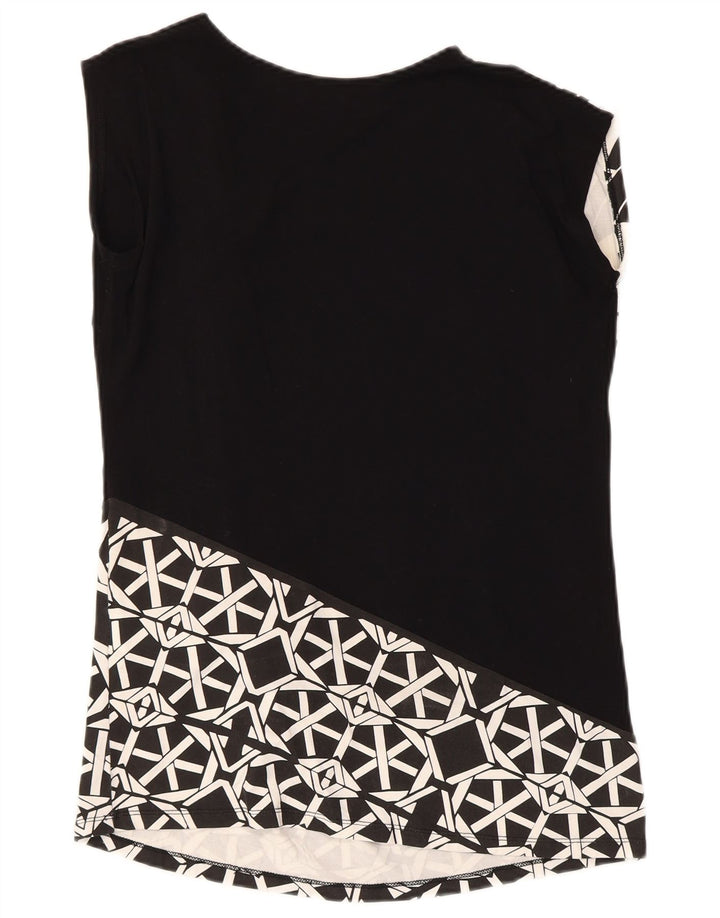 Colete feminino Desigual UK 14 grande viscose geométrica preta