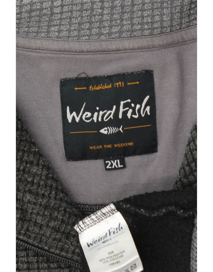 Weird Fish Mens Zip Neck Moletom Jumper 2XL Poliéster Cinza