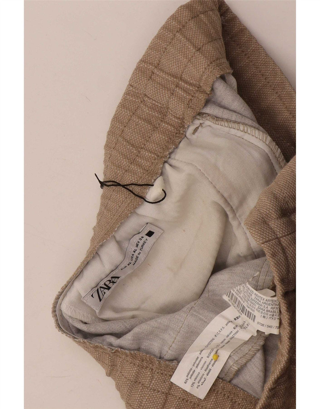 Calça feminina Zara Slim Cropped XL W34 L26 Poliéster Bege