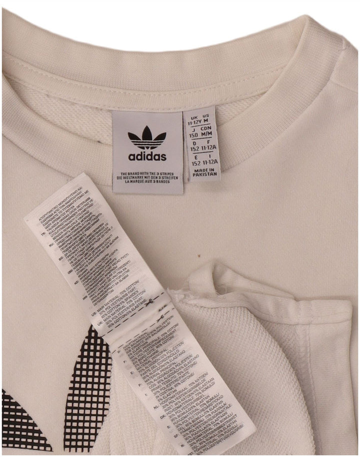 ADIDAS Boys Graphic Top manga comprida 11-12 anos algodão branco