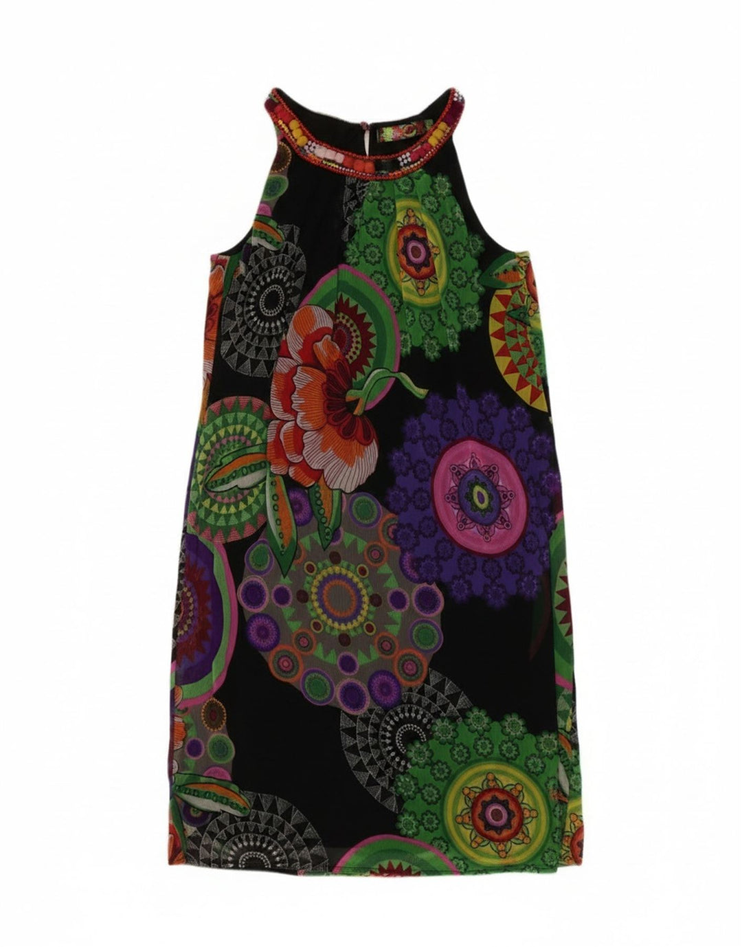 Desigual Vestido feminino oversized frente única EU 34 XS preto floral