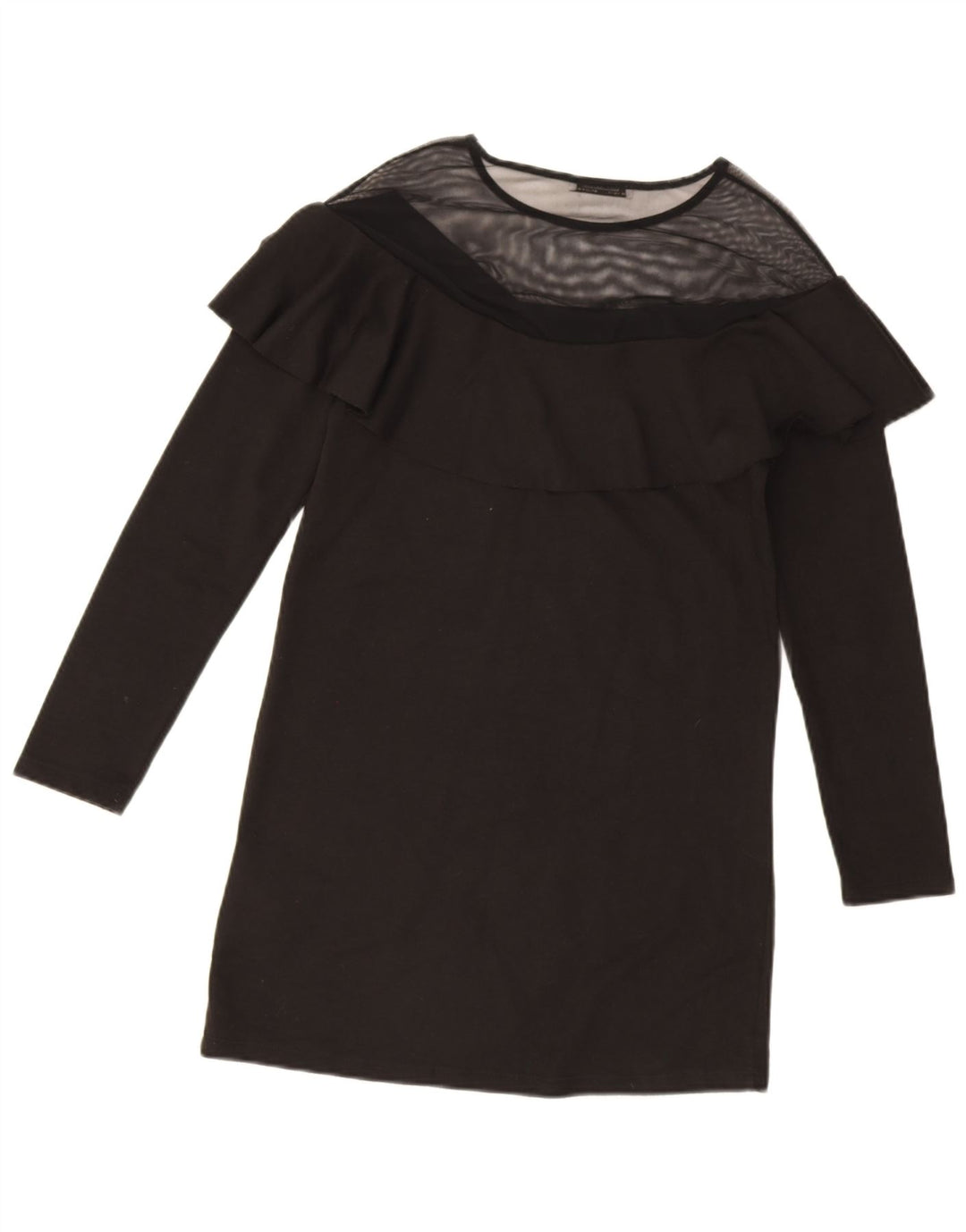 Vestido feminino Zara de manga comprida UK 10 pequeno poliéster preto