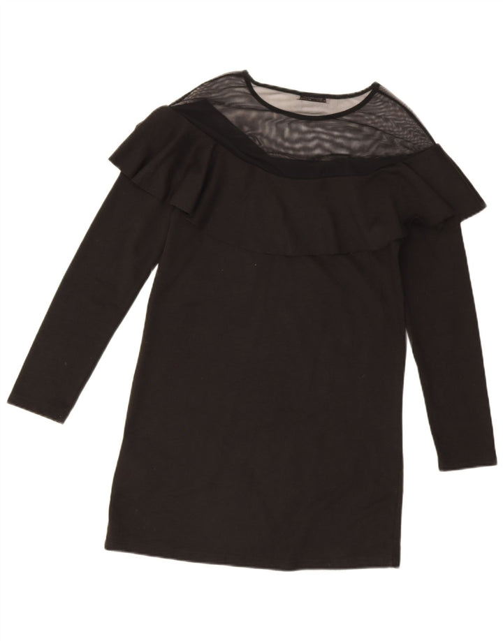 Vestido feminino Zara de manga comprida UK 10 pequeno poliéster preto