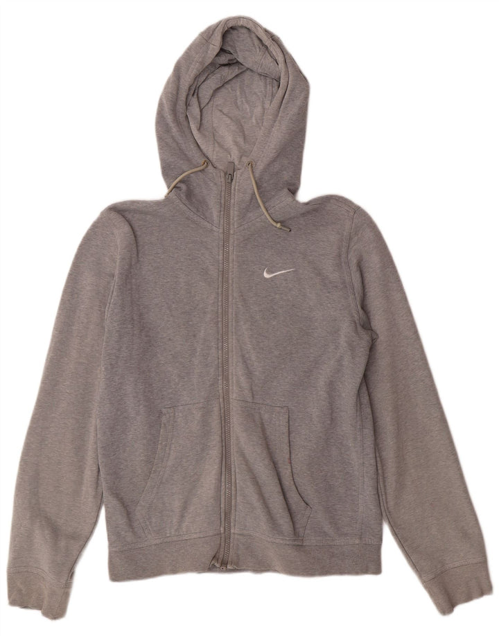 Suéter masculino NIKE com capuz e zíper cinza médio algodão manchado