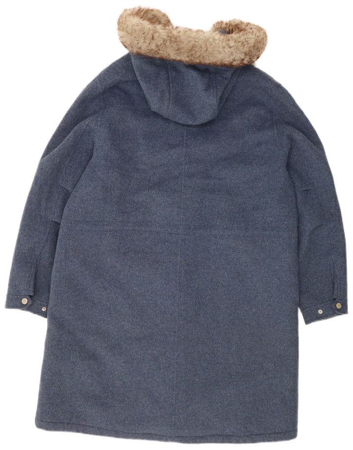Sobretudo feminino Massimo Dutti com capuz grande tamanho Reino Unido 16 grande lã azul