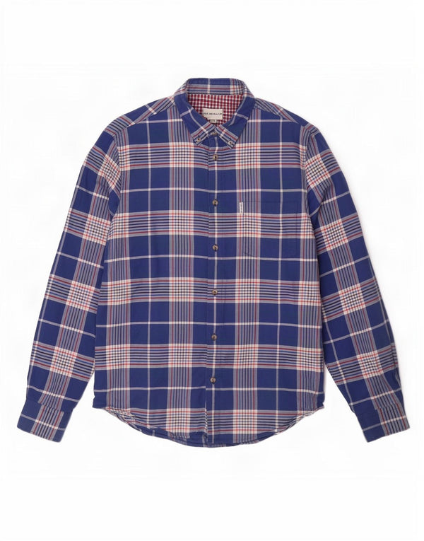 Camisa masculina Ben Sherman grande algodão xadrez azul marinho