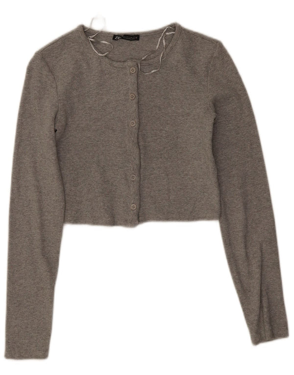 Zara Womens Crop Top UK 8 pequeno algodão manchado cinza
