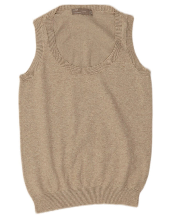 Zara Womens Vest Tank Top UK 12 Médio Bege Salpicado
