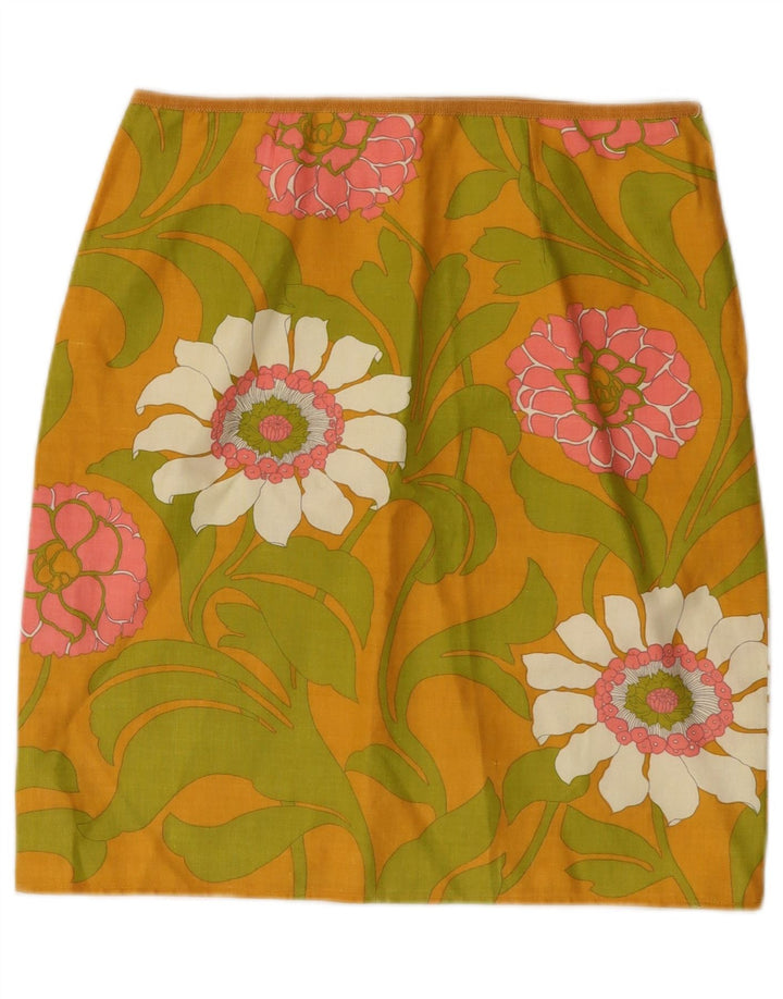 Saia lápis feminina vintage W28 média floral multicolorida