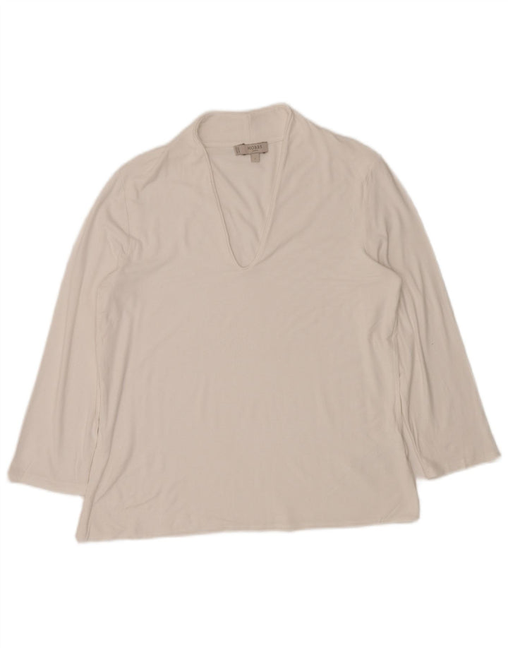 Top feminino HOBBS de manga comprida UK 14 grande viscose branca