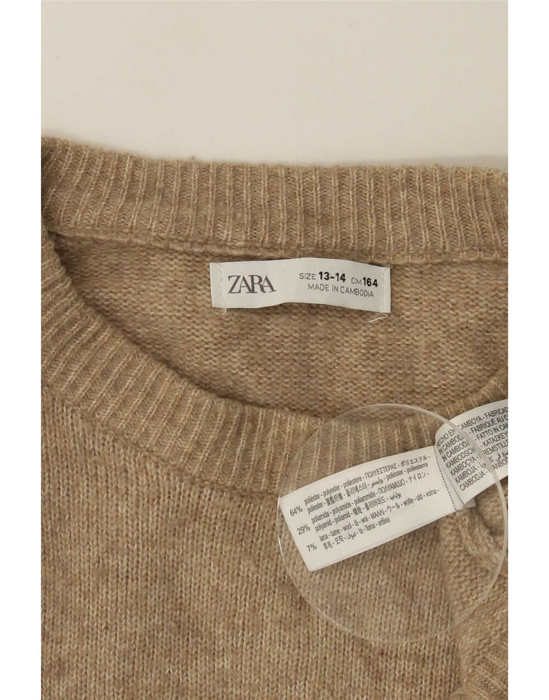 Suéter Zara Boys com gola redonda 13-14 anos poliéster bege