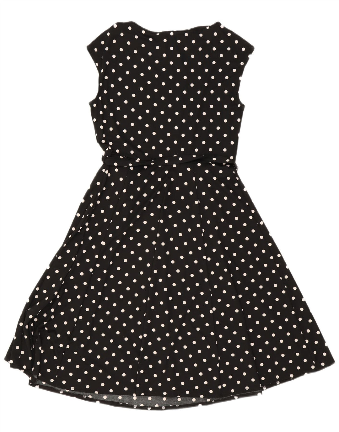 Vestido feminino Wallis sem mangas evasê UK 12 bolinhas pretas médias