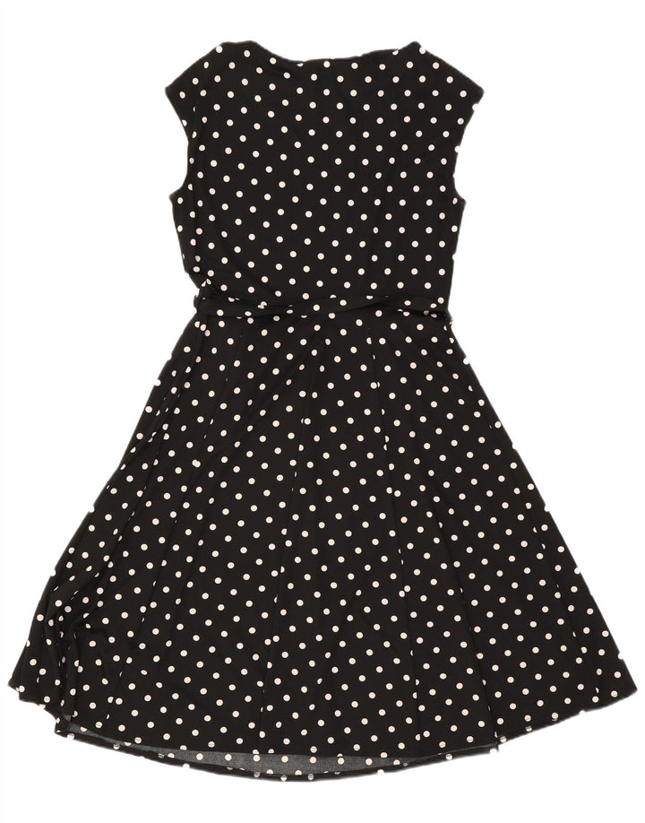Vestido feminino Wallis sem mangas evasê UK 12 bolinhas pretas médias