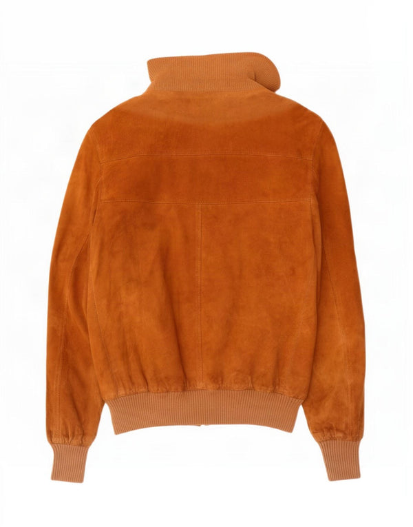 Jaqueta bomber masculina vintage de camurça UK 36 pequena marrom