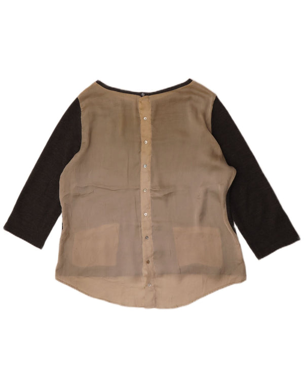 Zara blusa feminina manga 3/4 top UK 16 grande cinza colorblock