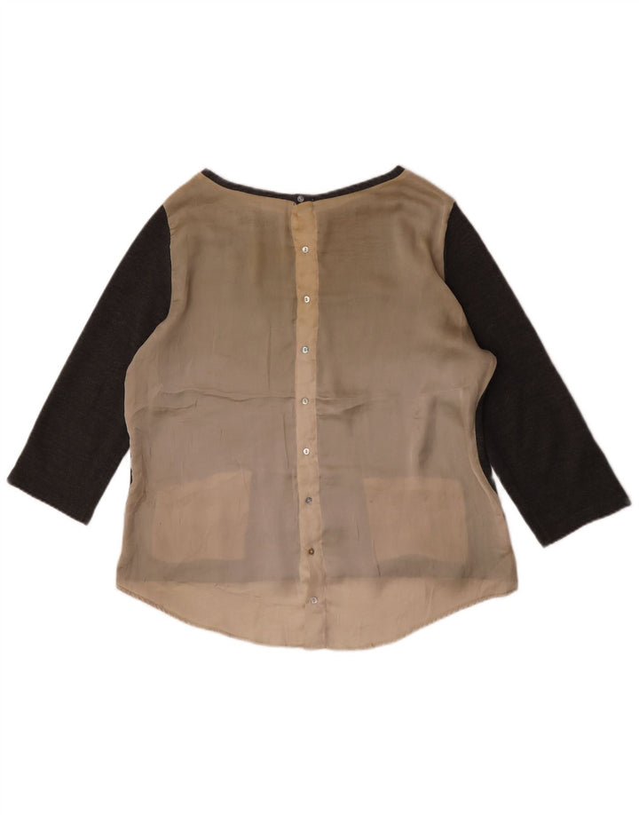 Zara blusa feminina manga 3/4 top UK 16 grande cinza colorblock