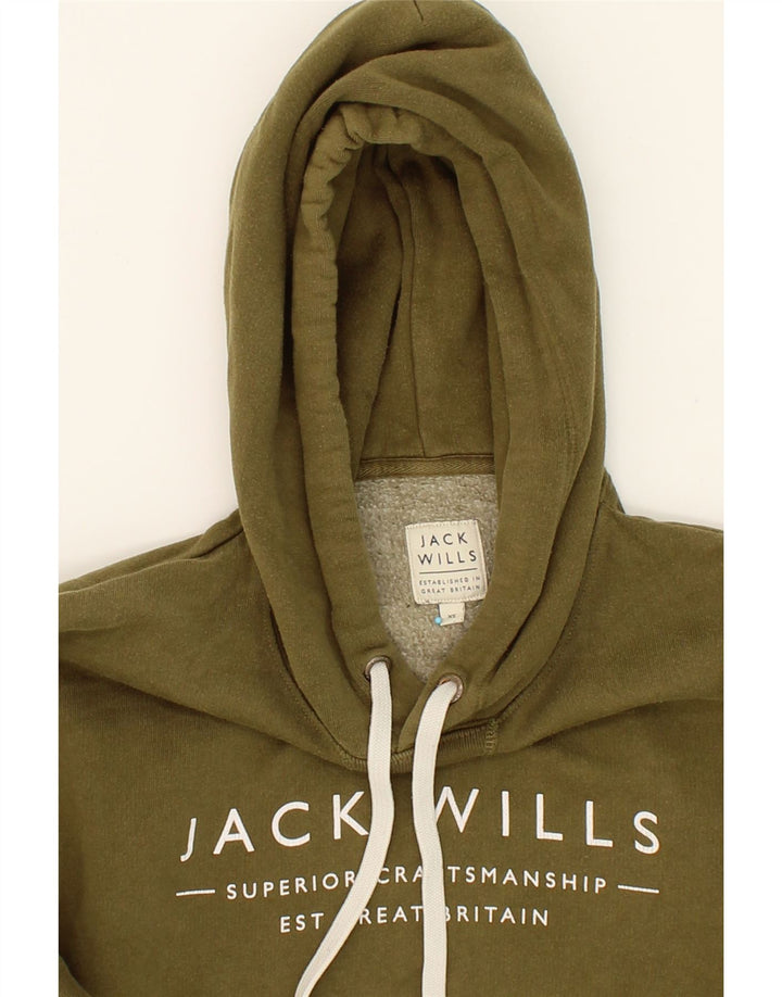 JACK WILLS Mens Graphic Hoodie Jumper XS Khaki Cotton Vintage Jack Wills and Second-Hand Jack Wills from Messina Hembry 