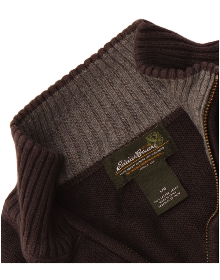Suéter masculino EDDIE BAUER com zíper e gola grande de algodão cinza
