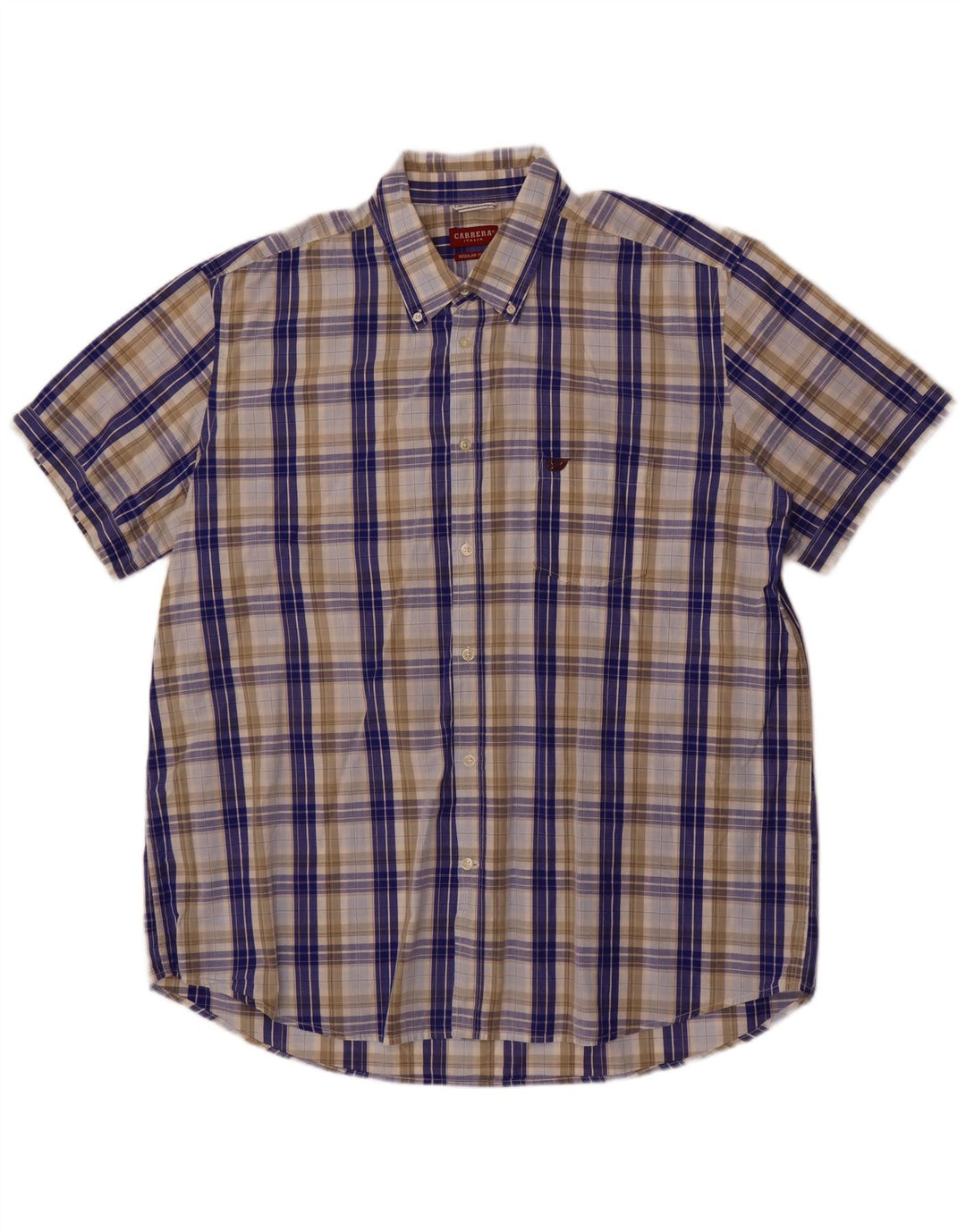 Camisa masculina Carrera Regular Fit manga curta 3XL algodão xadrez azul