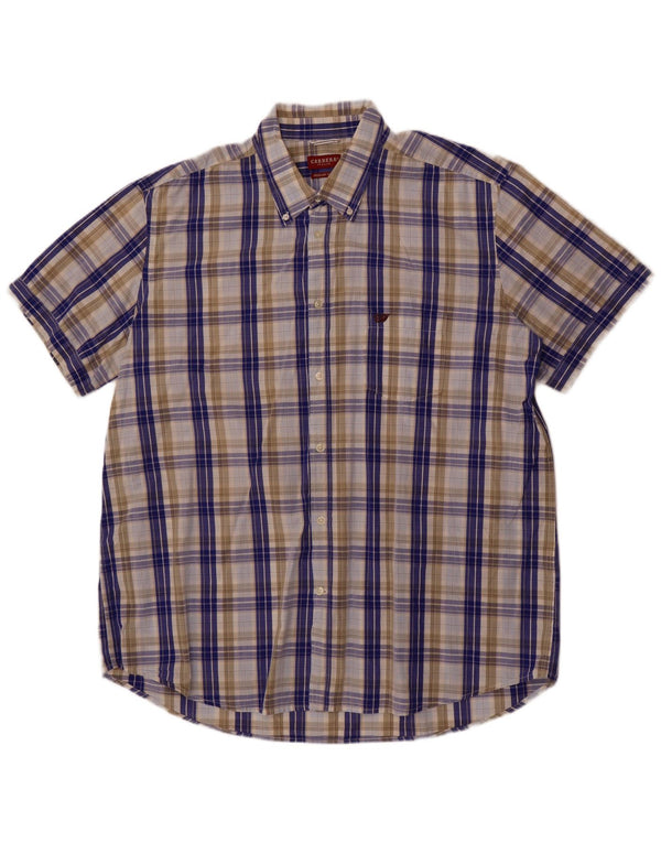 Camisa masculina Carrera Regular Fit manga curta 3XL algodão xadrez azul