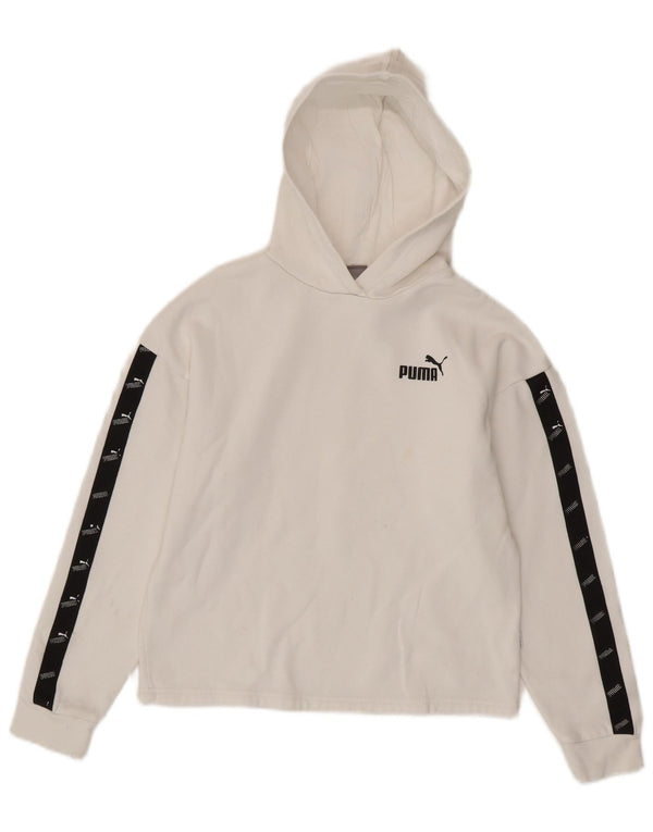 Suéter com capuz feminino Puma Graphic Crop 13-14 anos branco colorblock