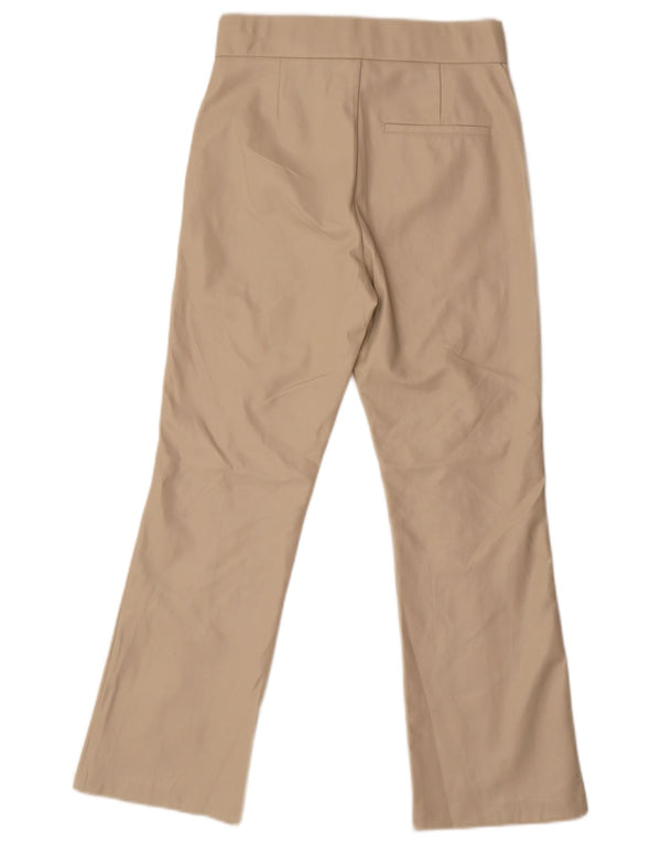 Zara Calça feminina reta de couro sintético pequena W26 L25 poliéster bege