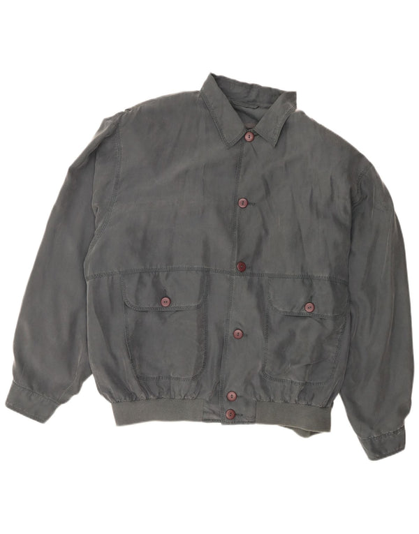 Jaqueta bomber masculina vintage UK 40 grande seda cinza