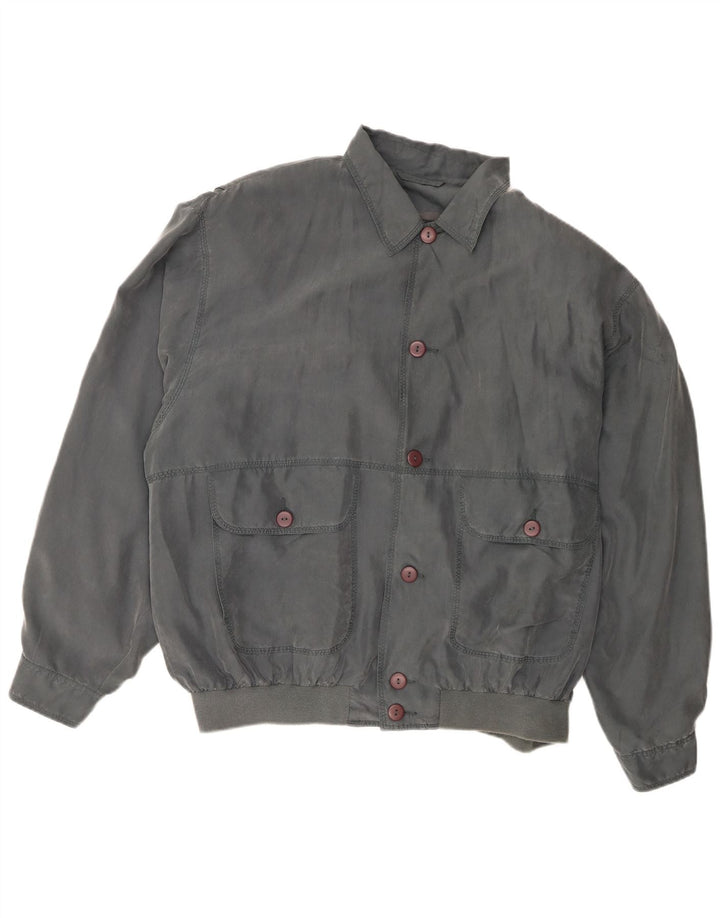 Jaqueta bomber masculina vintage UK 40 grande seda cinza