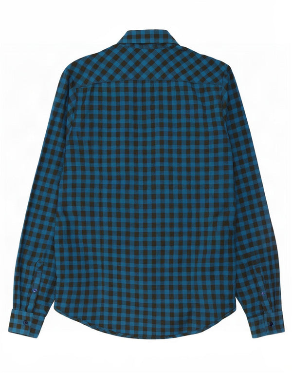 Camisa masculina de flanela Penguin Heritage Slim Fit azul médio algodão guingão