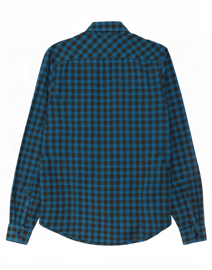 Camisa masculina de flanela Penguin Heritage Slim Fit azul médio algodão guingão