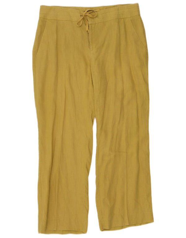 Zara Calça feminina casual de perna larga XL W32 L30 linho amarelo