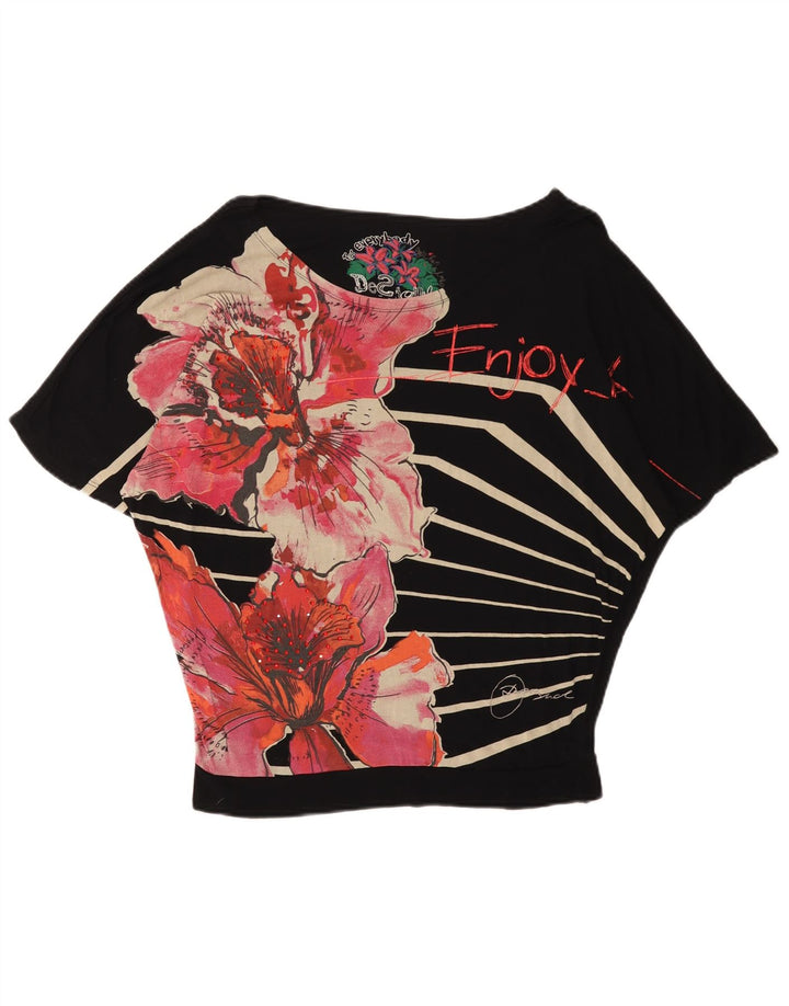 Camiseta feminina DESIGUAL UK 14 médio preto floral