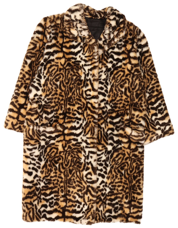 Sobretudo feminino vintage de pele sintética oversized IT 44 estampa animal marrom médio