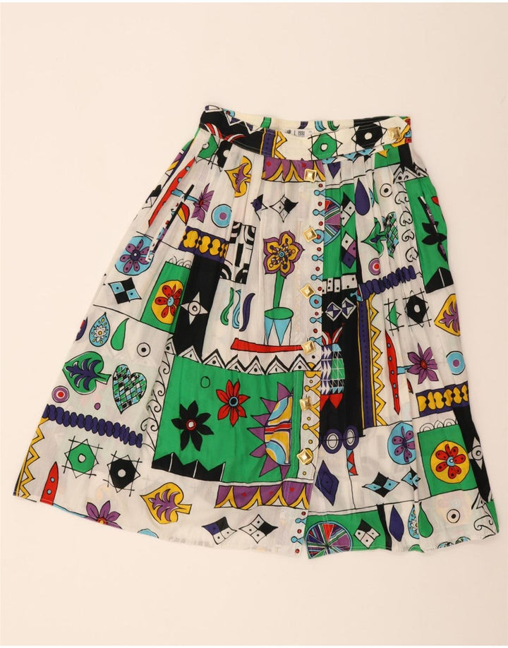 Saia plissada feminina vintage IT 46 grande W30 patchwork multicolorido