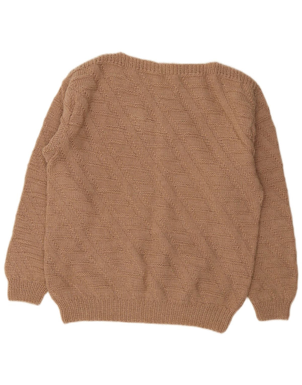Suéter feminino vintage com gola canoa Reino Unido 14 grande marrom
